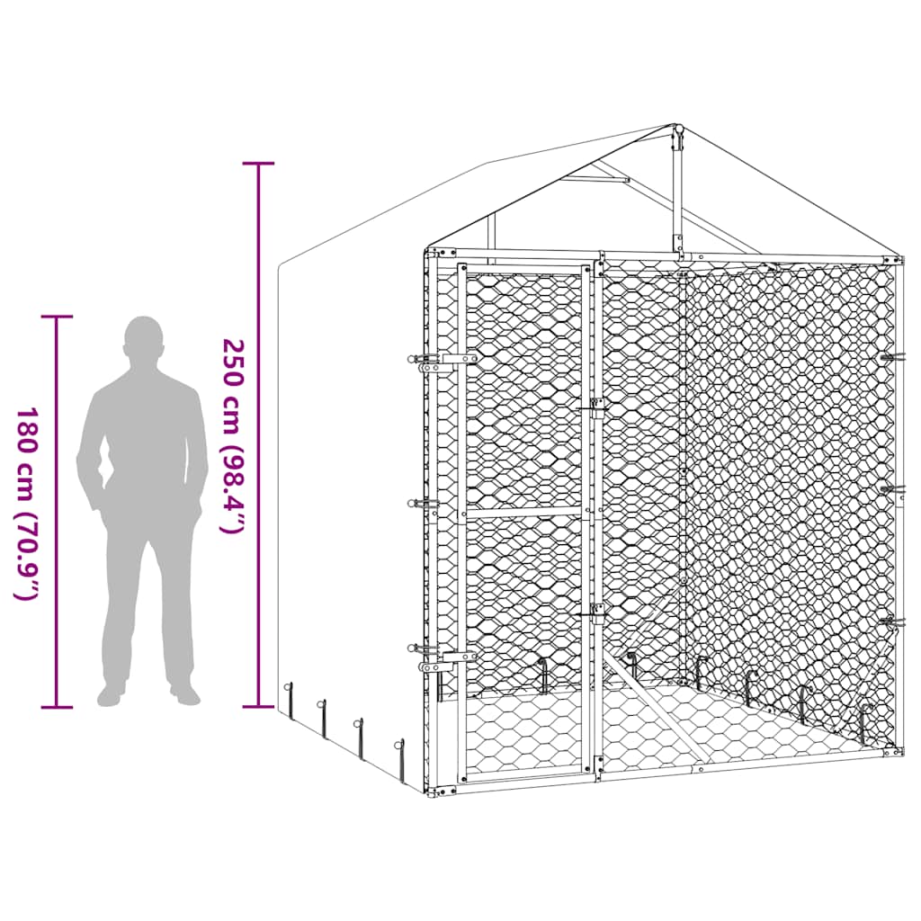 Suņu Voljērs Ar Jumtu, Sudraba Krāsā, 2X2X2,5M, Cinkots Tērauds