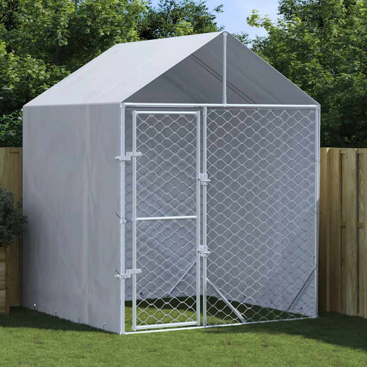 Suņu Voljērs Ar Jumtu, Sudraba Krāsā, 2X2X2,5M, Cinkots Tērauds