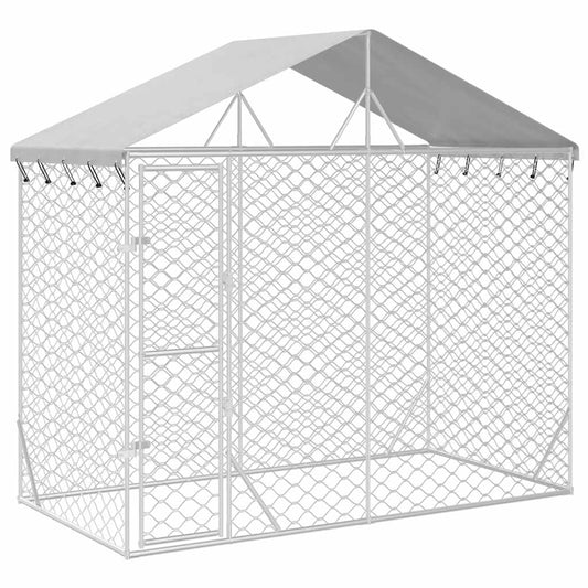 Suņu Voljērs Ar Jumtu, Sudrabains, 3X1,5X2,5 M, Cinkots Tērauds