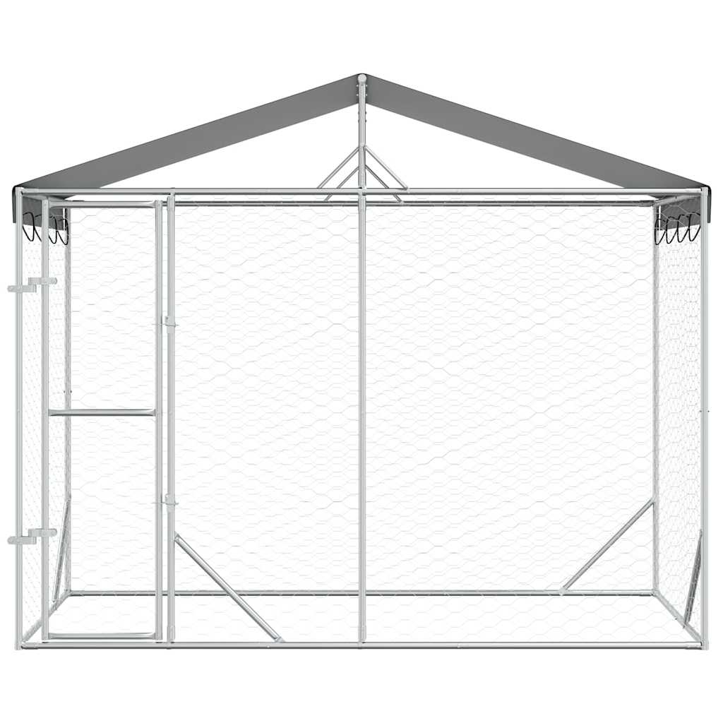 Suņu Voljērs Ar Jumtu, Sudrabains, 3X1,5X2,5 M, Cinkots Tērauds