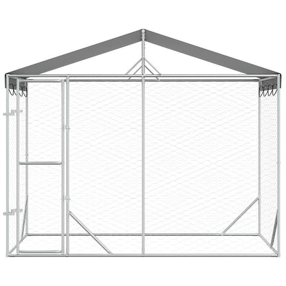 Suņu Voljērs Ar Jumtu, Sudrabains, 3X1,5X2,5 M, Cinkots Tērauds
