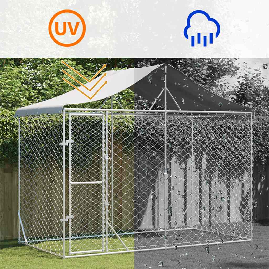 Suņu Voljērs Ar Jumtu, Sudrabains, 3X1,5X2,5 M, Cinkots Tērauds