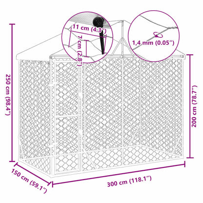 Suņu Voljērs Ar Jumtu, Sudrabains, 3X1,5X2,5 M, Cinkots Tērauds