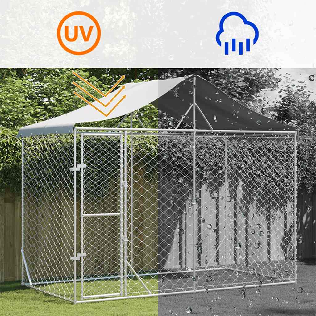 Suņu Voljērs Ar Jumtu, Sudrabains, 3X1,5X2,5 M, Cinkots Tērauds