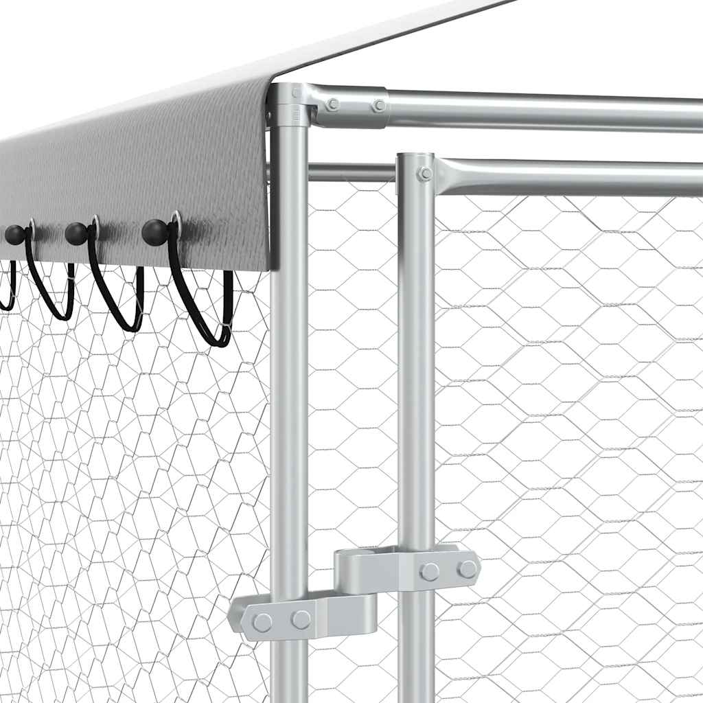 Suņu Voljērs Ar Jumtu, Sudrabains, 3X1,5X2,5 M, Cinkots Tērauds