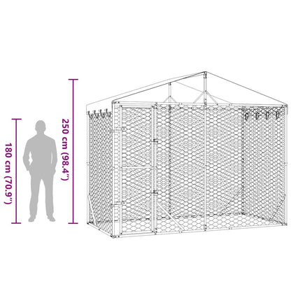 Suņu Voljērs Ar Jumtu, Sudrabains, 3X1,5X2,5 M, Cinkots Tērauds