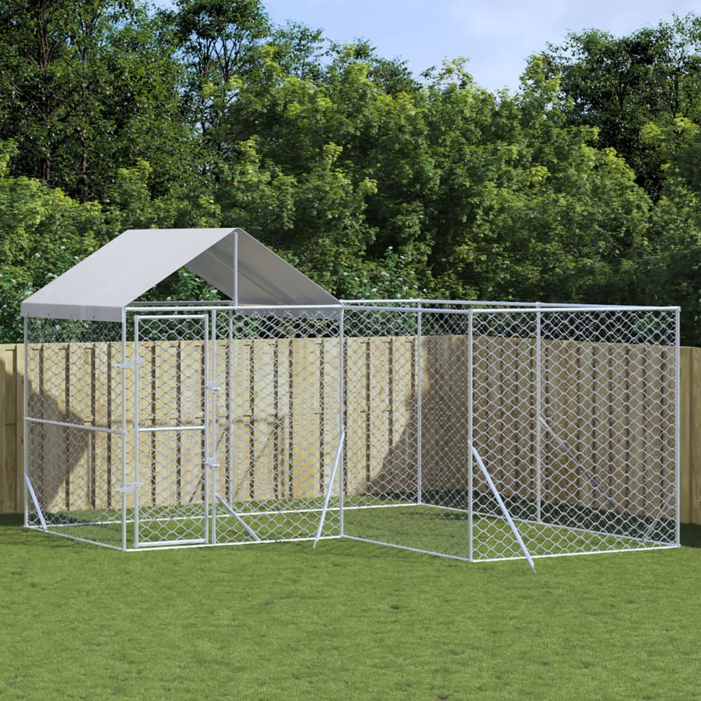 Suņu Voljērs Ar Jumtu, 10X6X2,5M, Cinkots Tērauds,Sudraba Krāsā