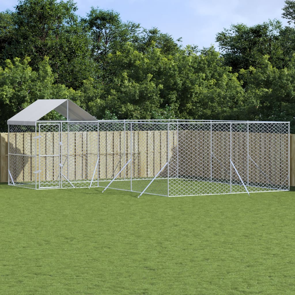 Suņu Voljērs Ar Jumtu, 10X6X2,5M, Cinkots Tērauds,Sudraba Krāsā