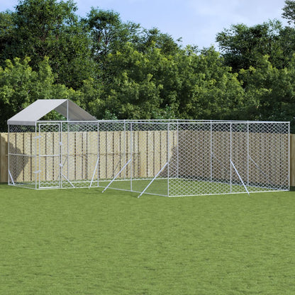 Suņu Voljērs Ar Jumtu, 10X6X2,5M, Cinkots Tērauds,Sudraba Krāsā