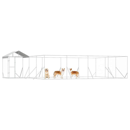 Suņu Voljērs Ar Jumtu, 10X6X2,5M, Cinkots Tērauds,Sudraba Krāsā