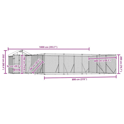Suņu Voljērs Ar Jumtu, 10X6X2,5M, Cinkots Tērauds,Sudraba Krāsā