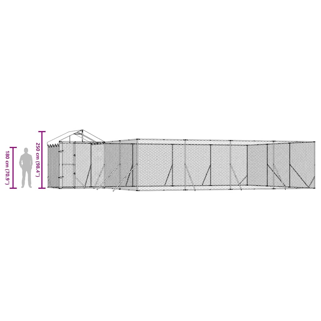 Suņu Voljērs Ar Jumtu, 10X6X2,5M, Cinkots Tērauds,Sudraba Krāsā