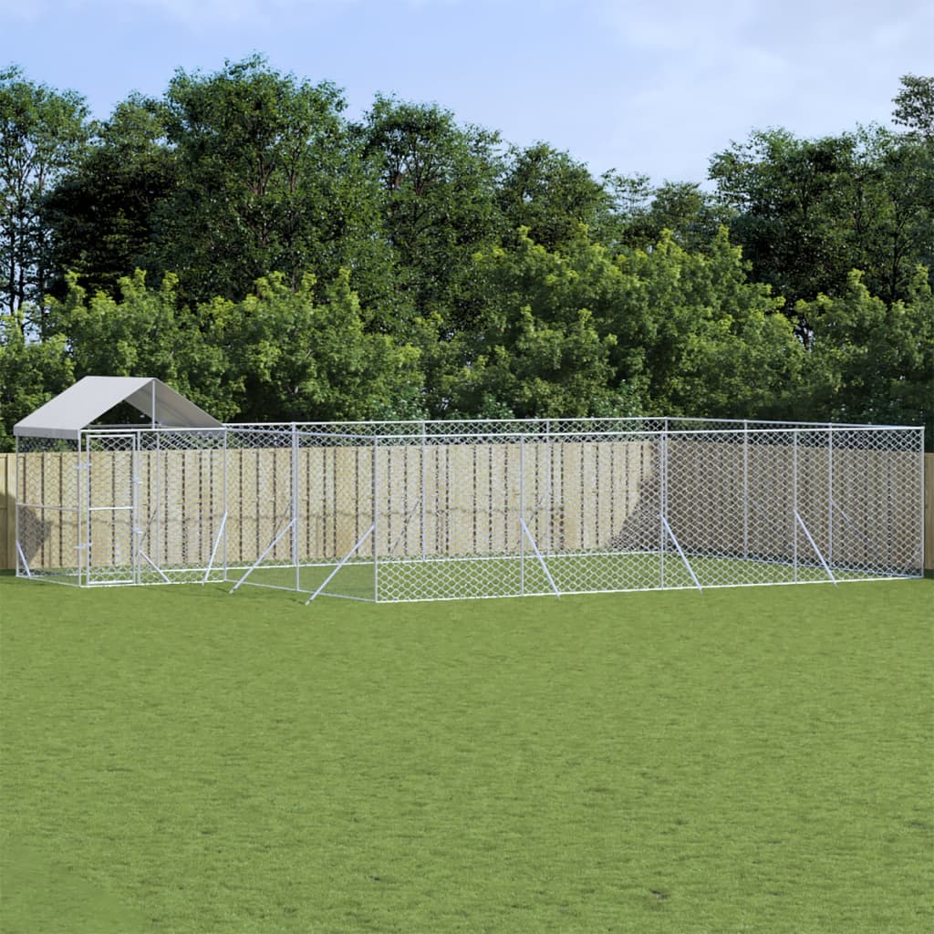 Suņu Voljērs Ar Jumtu, 10X6X2,5M, Cinkots Tērauds,Sudraba Krāsā