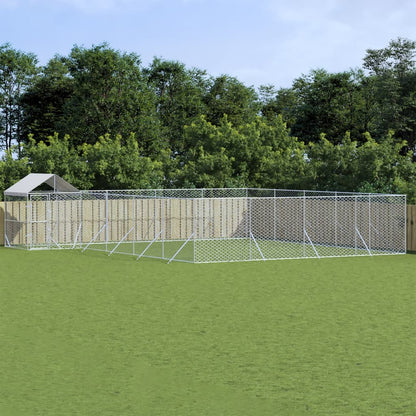 Suņu Voljērs Ar Jumtu, 10X6X2,5M, Cinkots Tērauds,Sudraba Krāsā