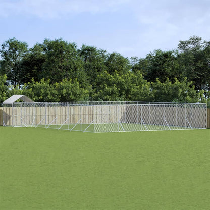 Suņu Voljērs Ar Jumtu, 10X6X2,5M, Cinkots Tērauds,Sudraba Krāsā