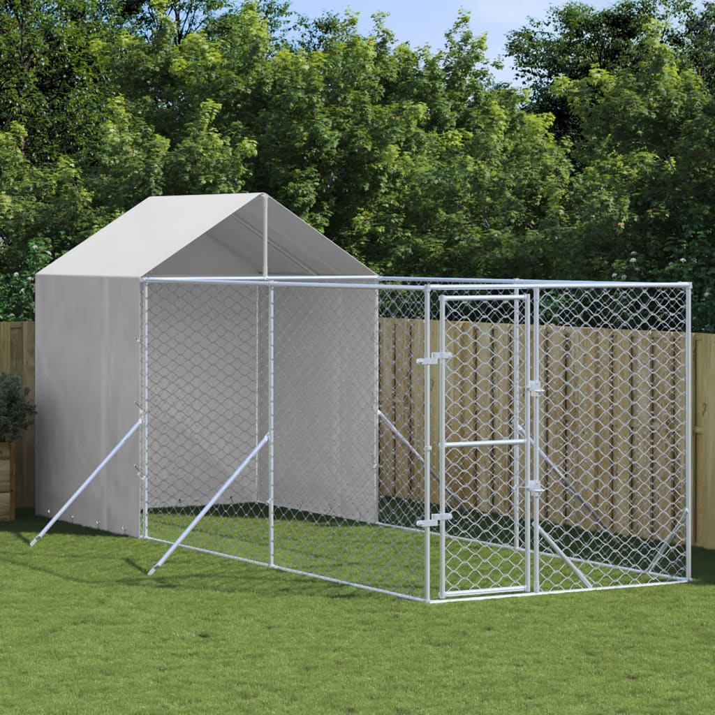 Suņu Voljērs Ar Jumtu, Sudraba Krāsā, 2X2X2,5M, Cinkots Tērauds