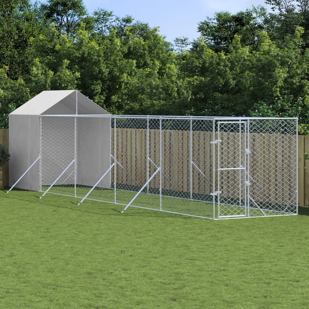 Suņu Voljērs Ar Jumtu, Sudraba Krāsā, 2X2X2,5M, Cinkots Tērauds