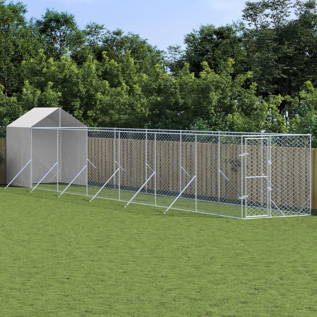 Suņu Voljērs Ar Jumtu, Sudraba Krāsā, 2X2X2,5M, Cinkots Tērauds