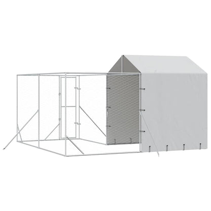 Suņu Voljērs Ar Jumtu, 4X4X2,5M, Cinkots Tērauds, Sudraba Krāsā