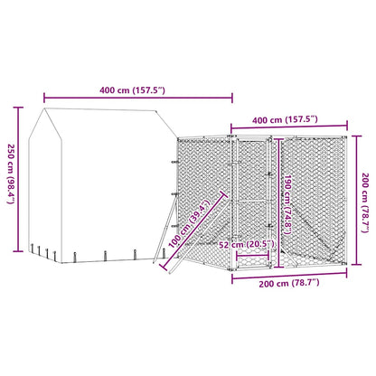 Suņu Voljērs Ar Jumtu, 4X4X2,5M, Cinkots Tērauds, Sudraba Krāsā