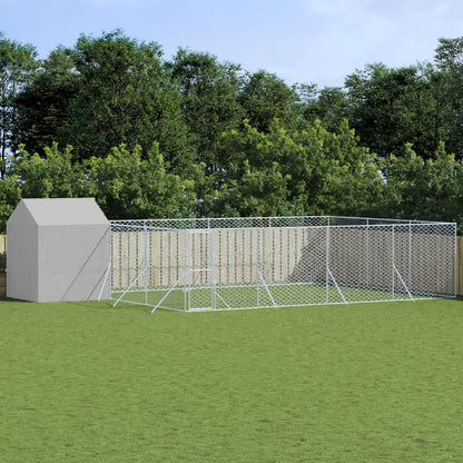 Suņu Voljērs Ar Jumtu, 4X4X2,5M, Cinkots Tērauds, Sudraba Krāsā