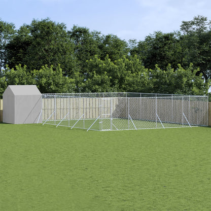 Suņu Voljērs Ar Jumtu, 4X4X2,5M, Cinkots Tērauds, Sudraba Krāsā