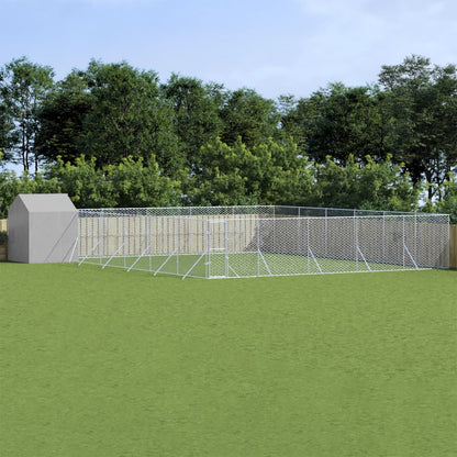 Suņu Voljērs Ar Jumtu, 4X4X2,5M, Cinkots Tērauds, Sudraba Krāsā