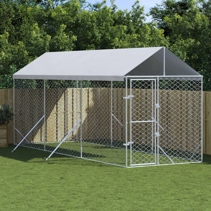Suņu Voljērs Ar Jumtu, 2X10X2,5M, Cinkots Tērauds,Sudraba Krāsā