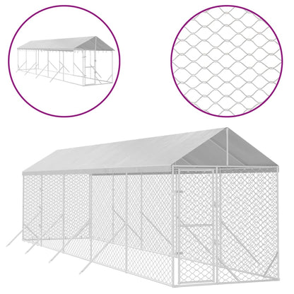 Suņu Voljērs Ar Jumtu, 2X10X2,5M, Cinkots Tērauds,Sudraba Krāsā