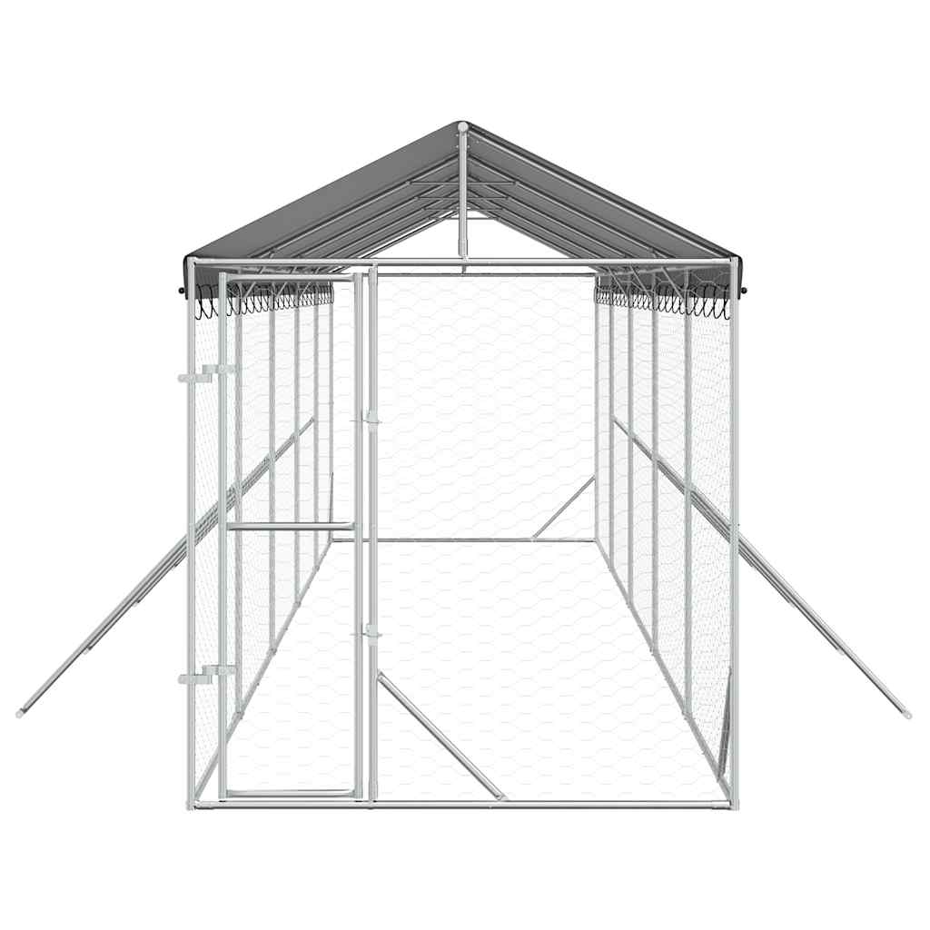 Suņu Voljērs Ar Jumtu, 2X10X2,5M, Cinkots Tērauds,Sudraba Krāsā