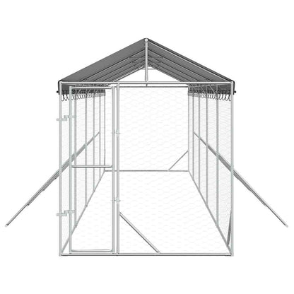 Suņu Voljērs Ar Jumtu, 2X10X2,5M, Cinkots Tērauds,Sudraba Krāsā