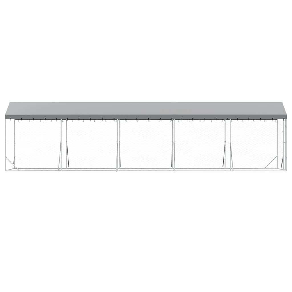 Suņu Voljērs Ar Jumtu, 2X10X2,5M, Cinkots Tērauds,Sudraba Krāsā