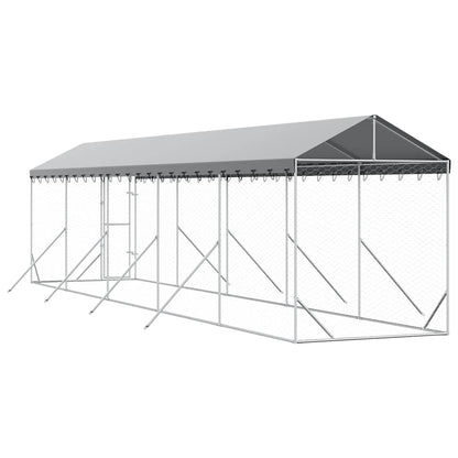 Suņu Voljērs Ar Jumtu, 2X10X2,5M, Cinkots Tērauds,Sudraba Krāsā
