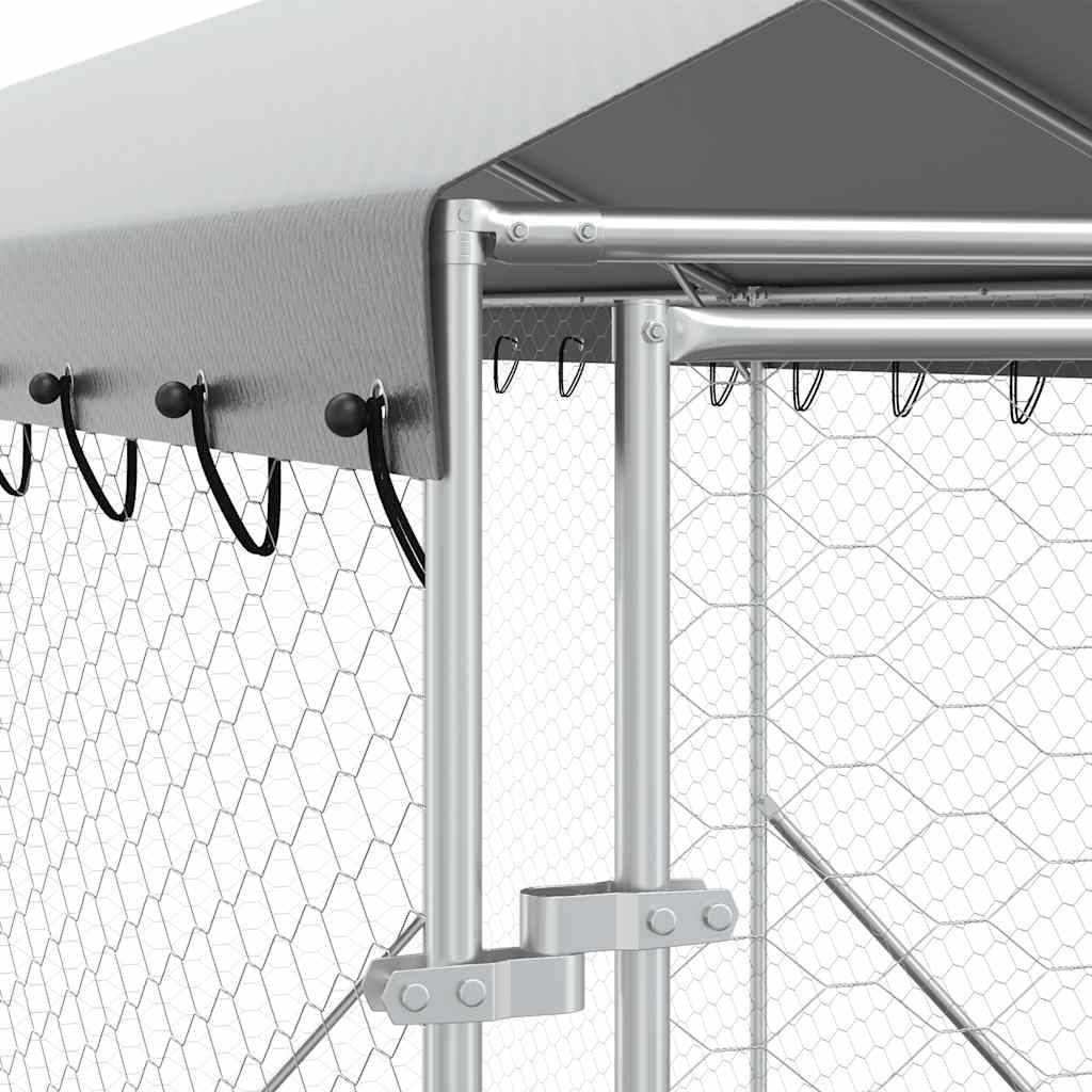 Suņu Voljērs Ar Jumtu, 2X10X2,5M, Cinkots Tērauds,Sudraba Krāsā