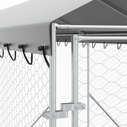 Suņu Voljērs Ar Jumtu, 2X10X2,5M, Cinkots Tērauds,Sudraba Krāsā