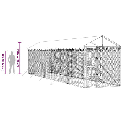 Suņu Voljērs Ar Jumtu, 2X10X2,5M, Cinkots Tērauds,Sudraba Krāsā