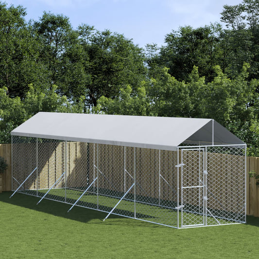 Suņu Voljērs Ar Jumtu, 2X10X2,5M, Cinkots Tērauds,Sudraba Krāsā