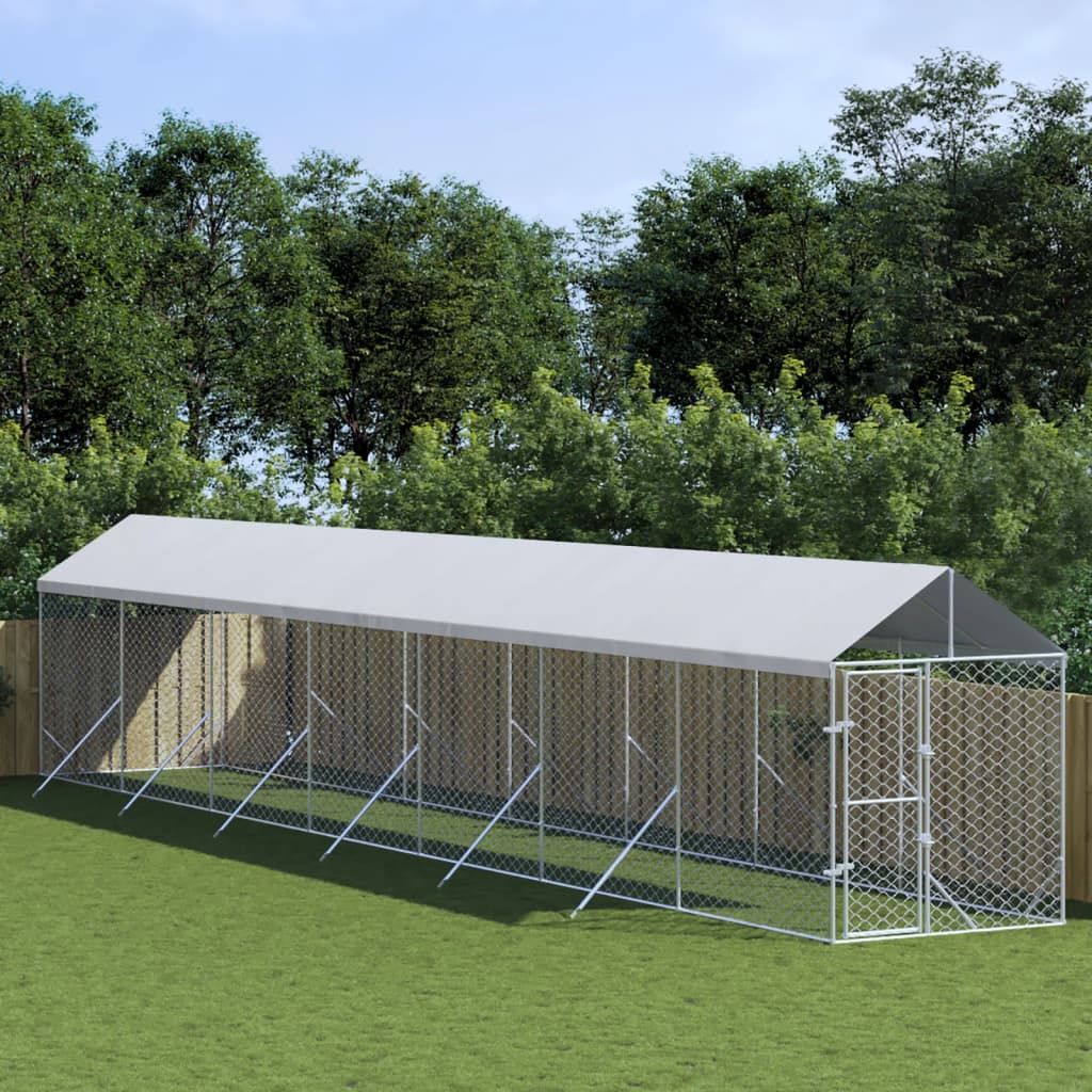 Suņu Voljērs Ar Jumtu, 2X10X2,5M, Cinkots Tērauds,Sudraba Krāsā