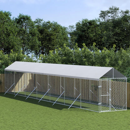 Suņu Voljērs Ar Jumtu, 2X10X2,5M, Cinkots Tērauds,Sudraba Krāsā