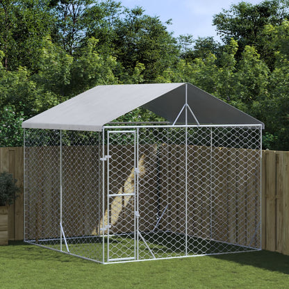 Suņu Voljērs Ar Jumtu, Sudrabains, 3X1,5X2,5 M, Cinkots Tērauds