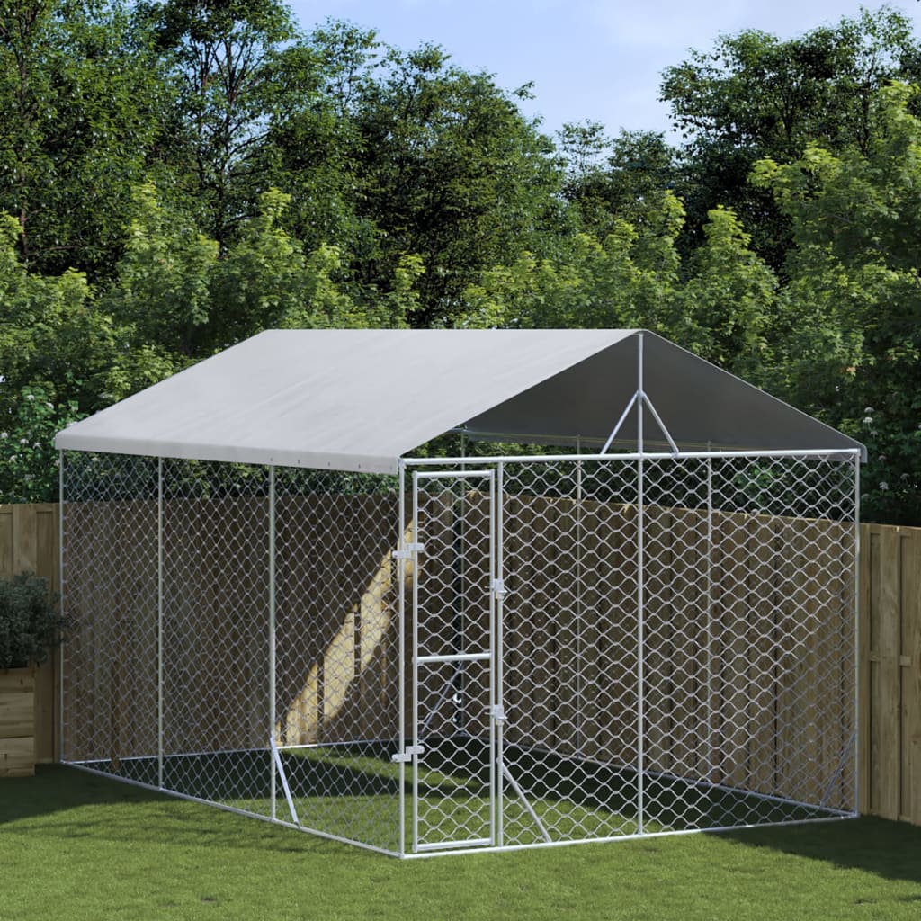 Suņu Voljērs Ar Jumtu, Sudrabains, 3X1,5X2,5 M, Cinkots Tērauds