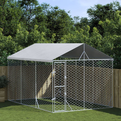 Suņu Voljērs Ar Jumtu, Sudrabains, 3X1,5X2,5 M, Cinkots Tērauds