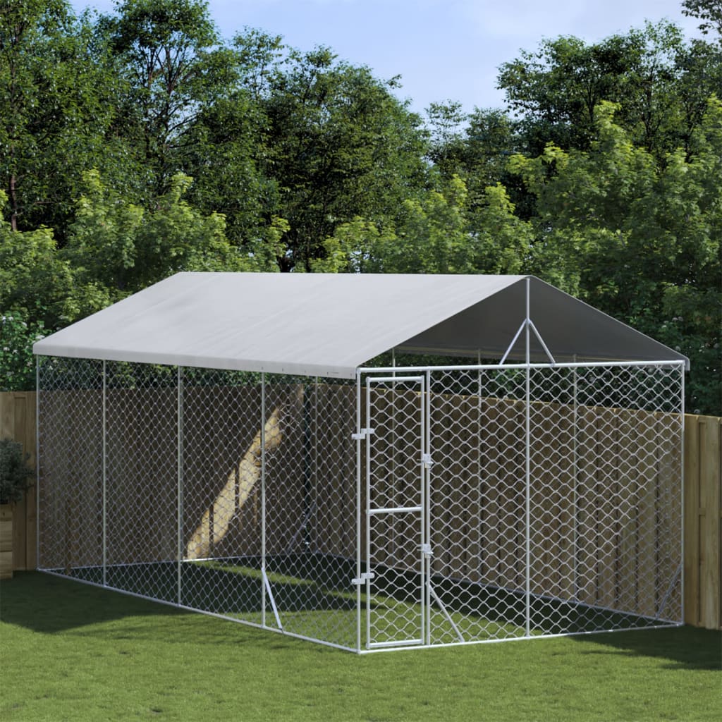 Suņu Voljērs Ar Jumtu, Sudrabains, 3X1,5X2,5 M, Cinkots Tērauds