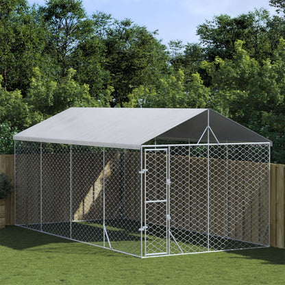 Suņu Voljērs Ar Jumtu, Sudrabains, 3X1,5X2,5 M, Cinkots Tērauds