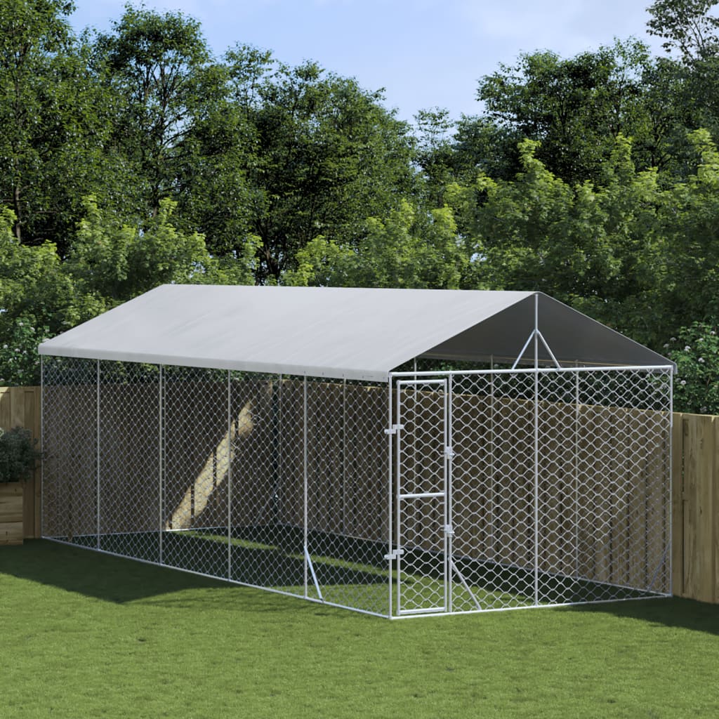 Suņu Voljērs Ar Jumtu, Sudrabains, 3X1,5X2,5 M, Cinkots Tērauds