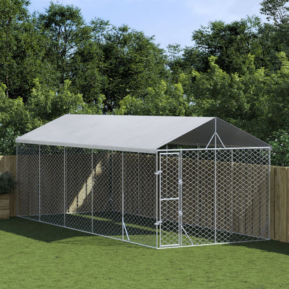 Suņu Voljērs Ar Jumtu, Sudrabains, 3X1,5X2,5 M, Cinkots Tērauds