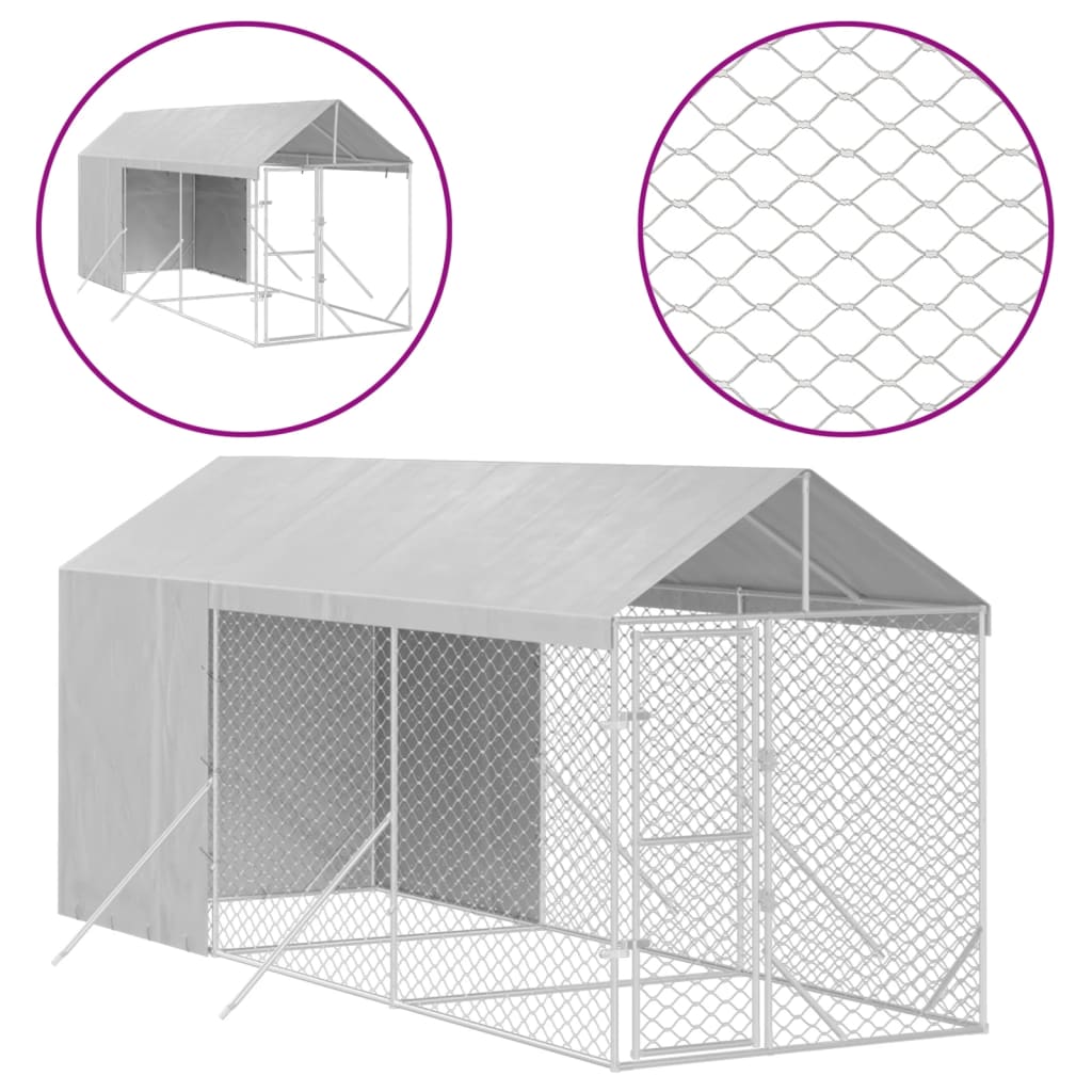 Suņu Voljērs Ar Jumtu, 2X6X2,5M, Cinkots Tērauds, Sudraba Krāsā