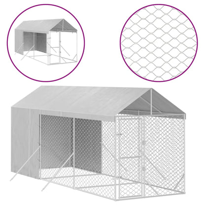 Suņu Voljērs Ar Jumtu, 2X6X2,5M, Cinkots Tērauds, Sudraba Krāsā