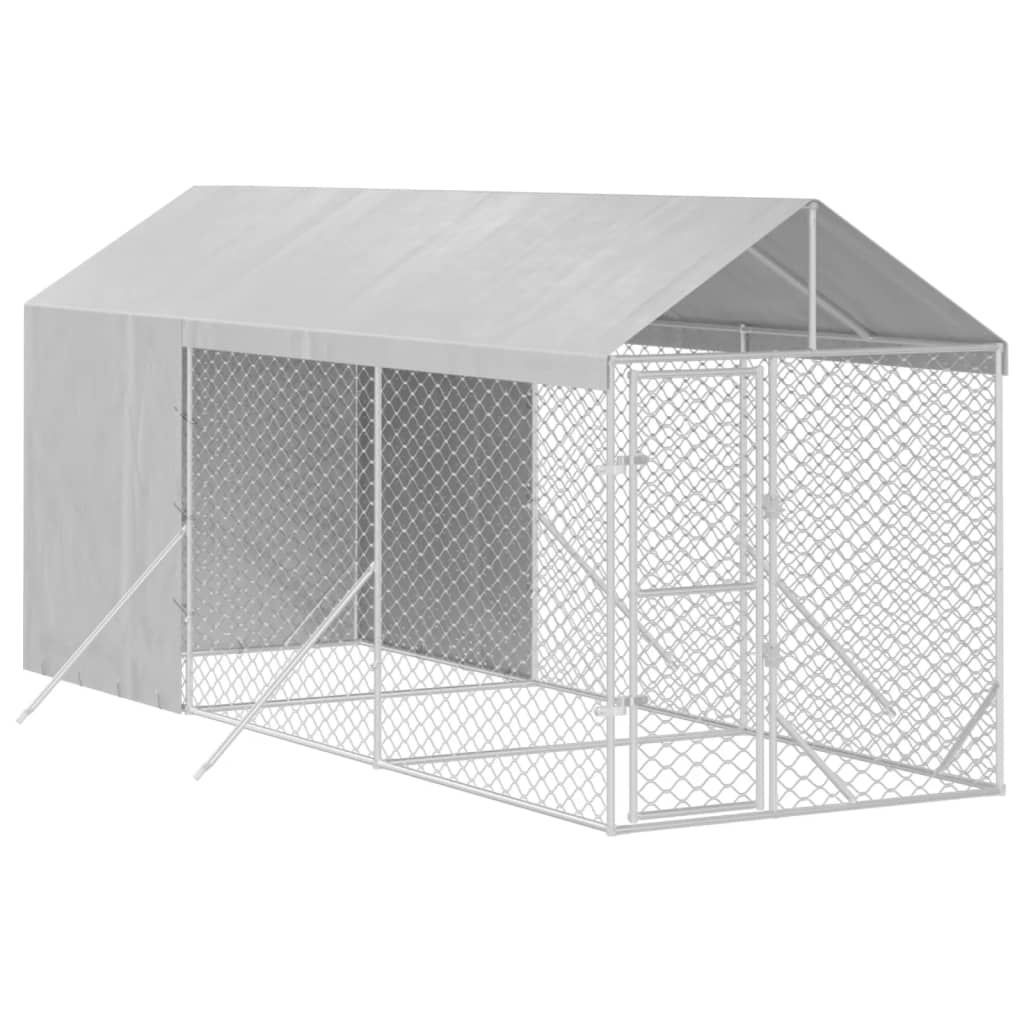 Suņu Voljērs Ar Jumtu, 2X6X2,5M, Cinkots Tērauds, Sudraba Krāsā