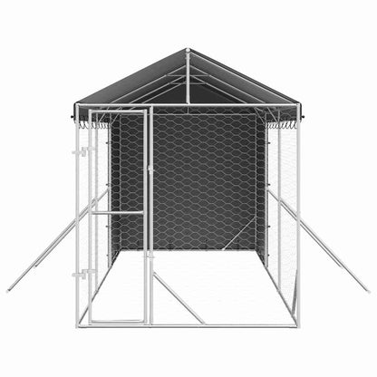 Suņu Voljērs Ar Jumtu, 2X6X2,5M, Cinkots Tērauds, Sudraba Krāsā